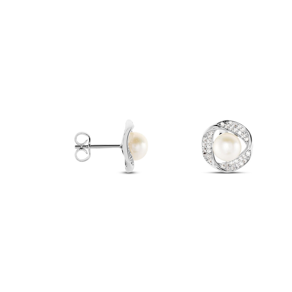 Boucles D'oreilles Puces Argent Blanc Roula Perle Oxydes De Zirconium - Clous d'oreilles Femme | Marc Orian