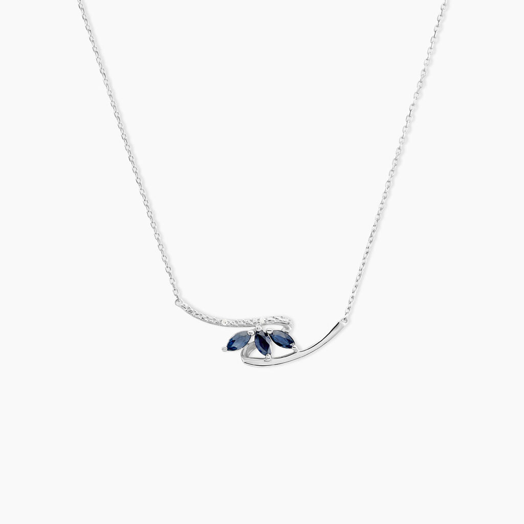 Collier Petale Or Blanc Saphir Et Diamant - Colliers avec pierres Femme | Marc Orian