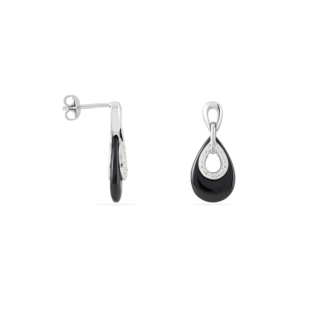 Boucles D'oreilles Pendantes Héléane Argent Blanc Céramique Et Oxyde - Pendantes Femme | Marc Orian