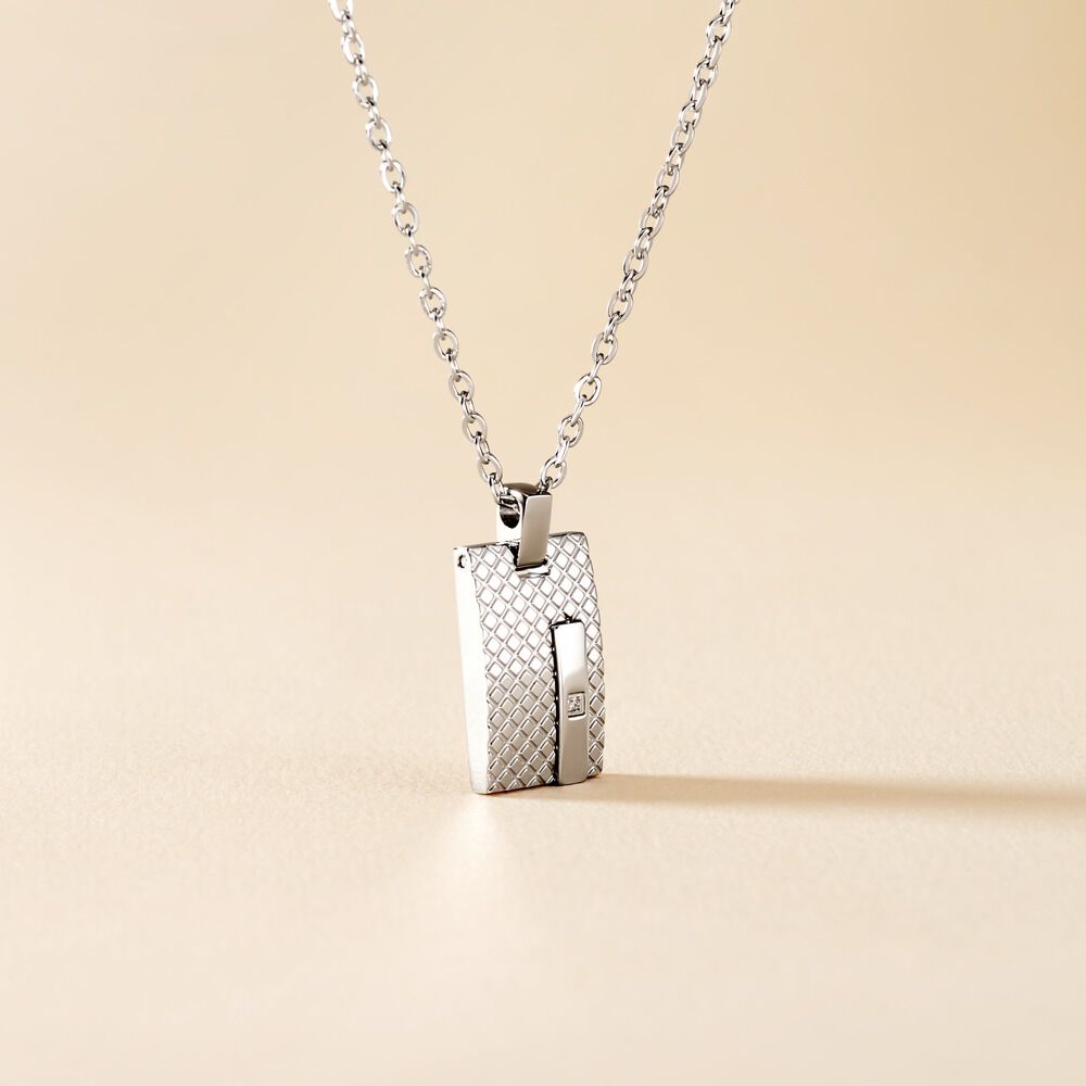 Collier Phebus Him Acier Blanc Diamant - Colliers avec pierres Homme | Marc Orian