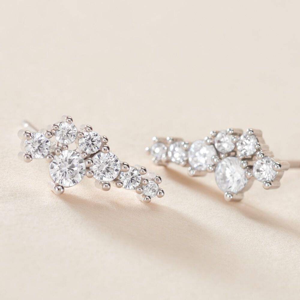 Boucles D'oreilles Puces Eden Argent Blanc Oxyde De Zirconium - Puces Femme | Marc Orian