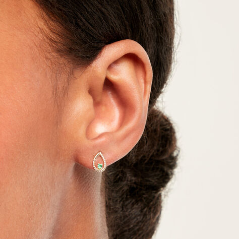 Boucles D'Oreilles Puces Emeria Or Jaune Emeraude - Puces  | Marc Orian