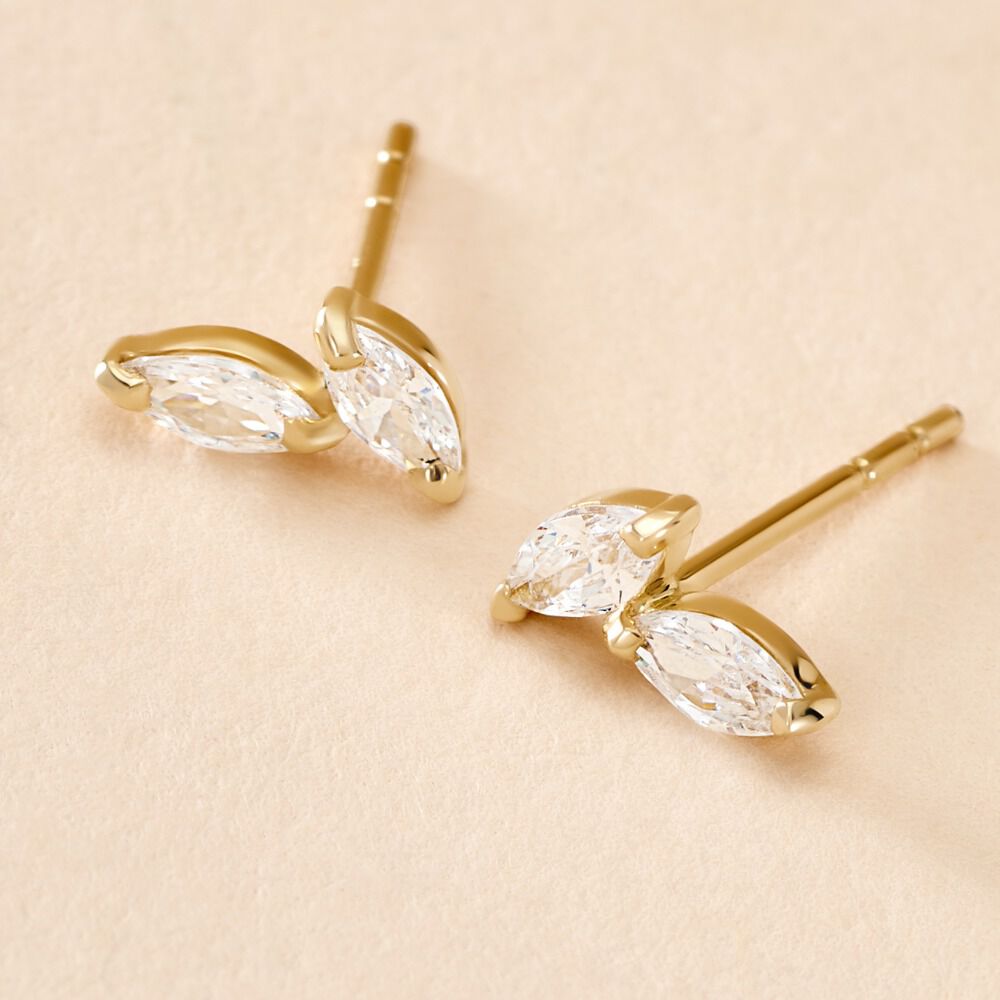 Boucles D'oreilles Puces Mix And Match Or Jaune Oxyde De Zirconium - Puces Femme | Marc Orian