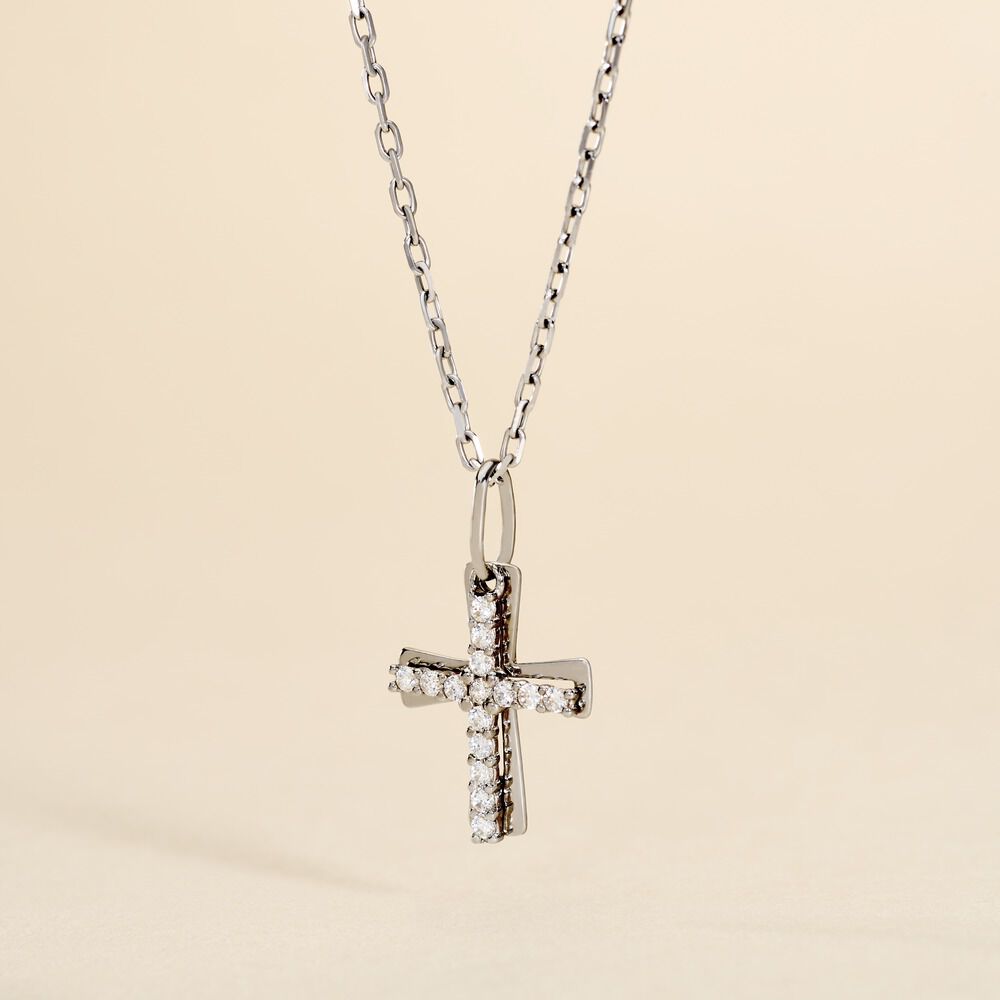 Pendentif Canice Croix Or Blanc Oxyde De Zirconium - Pendentifs Famille | Marc Orian