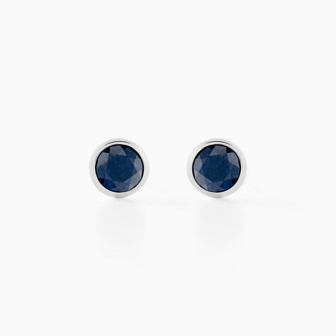 Boucles D'oreilles Puces Edy Serti Clos Or Blanc Saphir - Puces Famille | Marc Orian