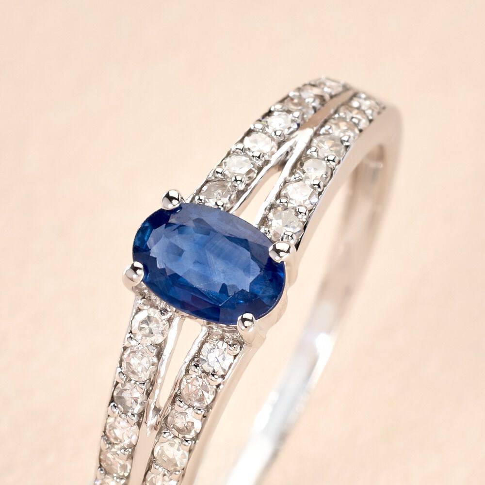 Bague Carlton Or Blanc Saphir Diamant - Solitaires Femme | Marc Orian