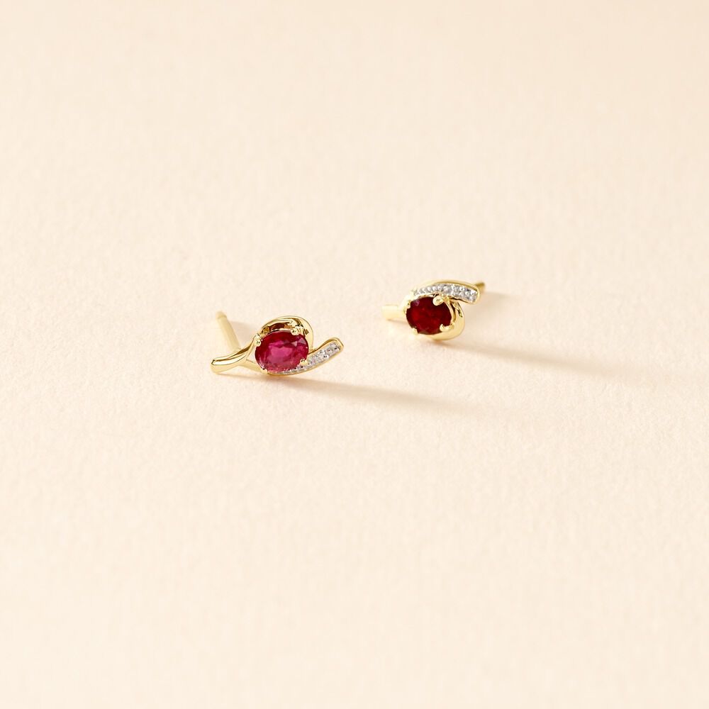 Bijoux D'oreilles Emotion Or Jaune Rubis Diamant - Puces Femme | Marc Orian