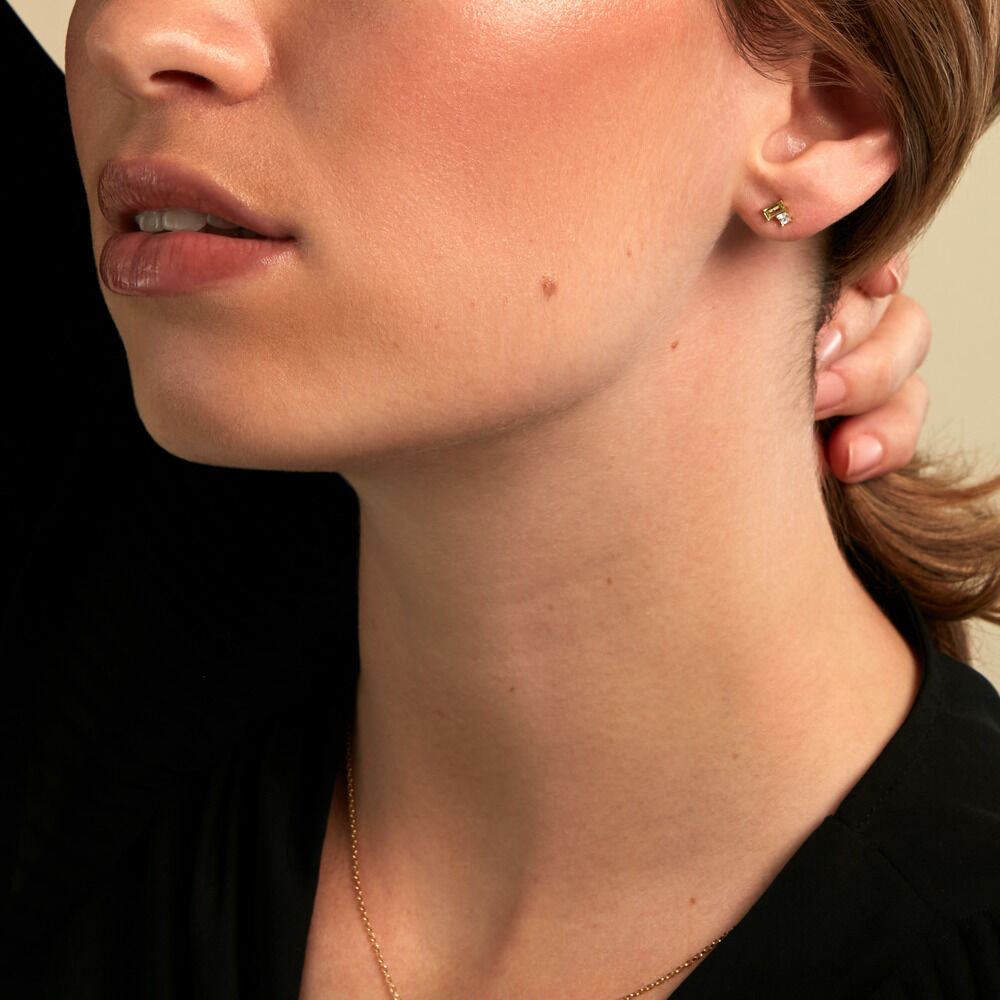 Boucles D'Oreilles Puces Poem Argent Jaune P&eacute;ridot Oxyde De Zirconium - Puces Femme | Marc Orian