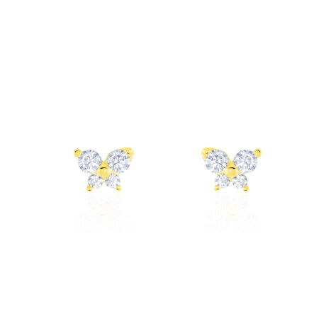Boucles D'oreilles Puces Eleanor Fleur Or Jaune Oxyde De Zirconium - Puces Famille | Marc Orian