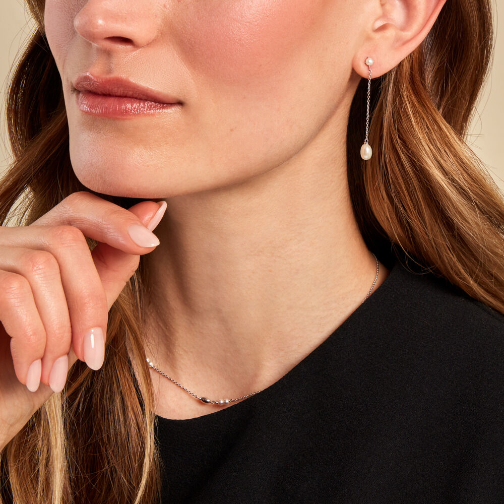 Boucles D'oreilles Pendantes Felisia Argent Blanc Perle De Culture - Pendantes Femme | Marc Orian