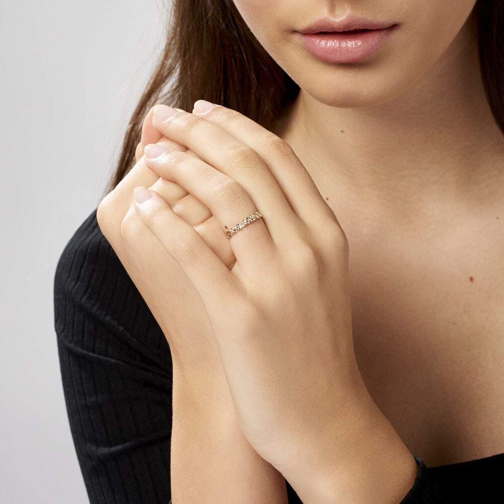 Alliance Fleur Diamantee Ruban Plat Or Jaune - Alliances duo Unisex | Marc Orian