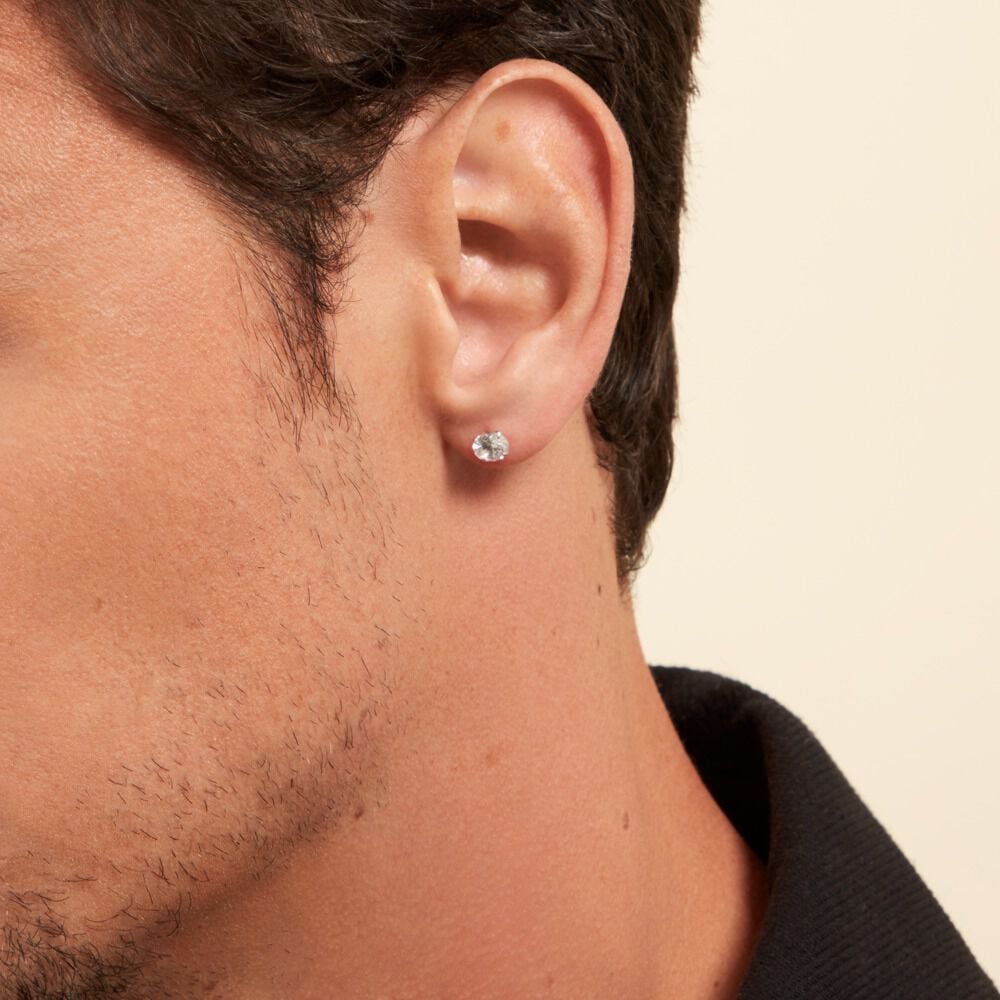 Boucle D'oreille Puce Unitaire Niels Argent Blanc Oxyde De Zirconium - Puces Homme | Marc Orian