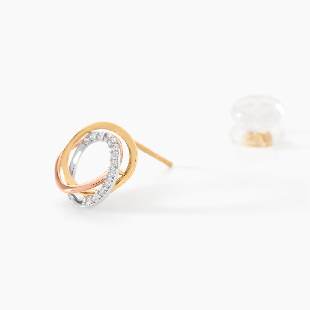 Boucles D'oreilles Puces Amaiur Or Tricolore Oxydes De Zirconium - Puces Femme | Marc Orian