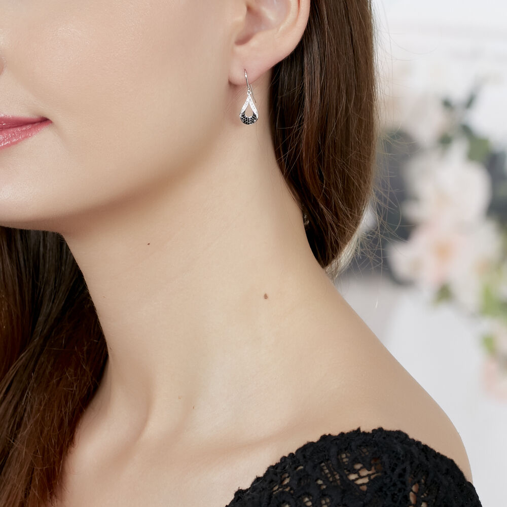 Boucles D'oreilles Pendantes Romanne Or Blanc Diamant - Pendantes Femme | Marc Orian