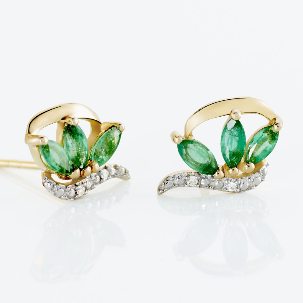 Boucles D'oreilles Puces Or Bicolore Caetlin Emeraude Diamant - Puces Femme | Marc Orian