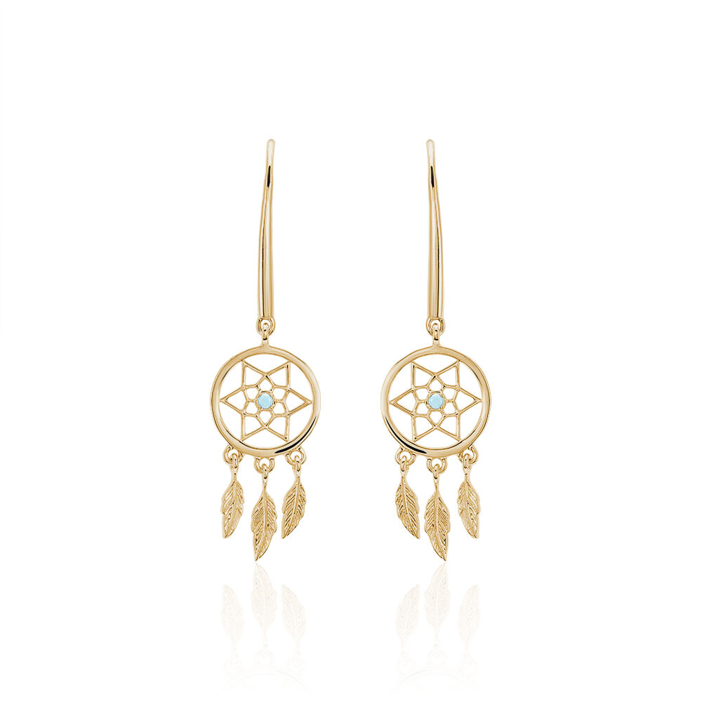 Boucles D'oreilles Pendantes Attrape Reves Plaque Or Pierre - Pendantes Femme | Marc Orian