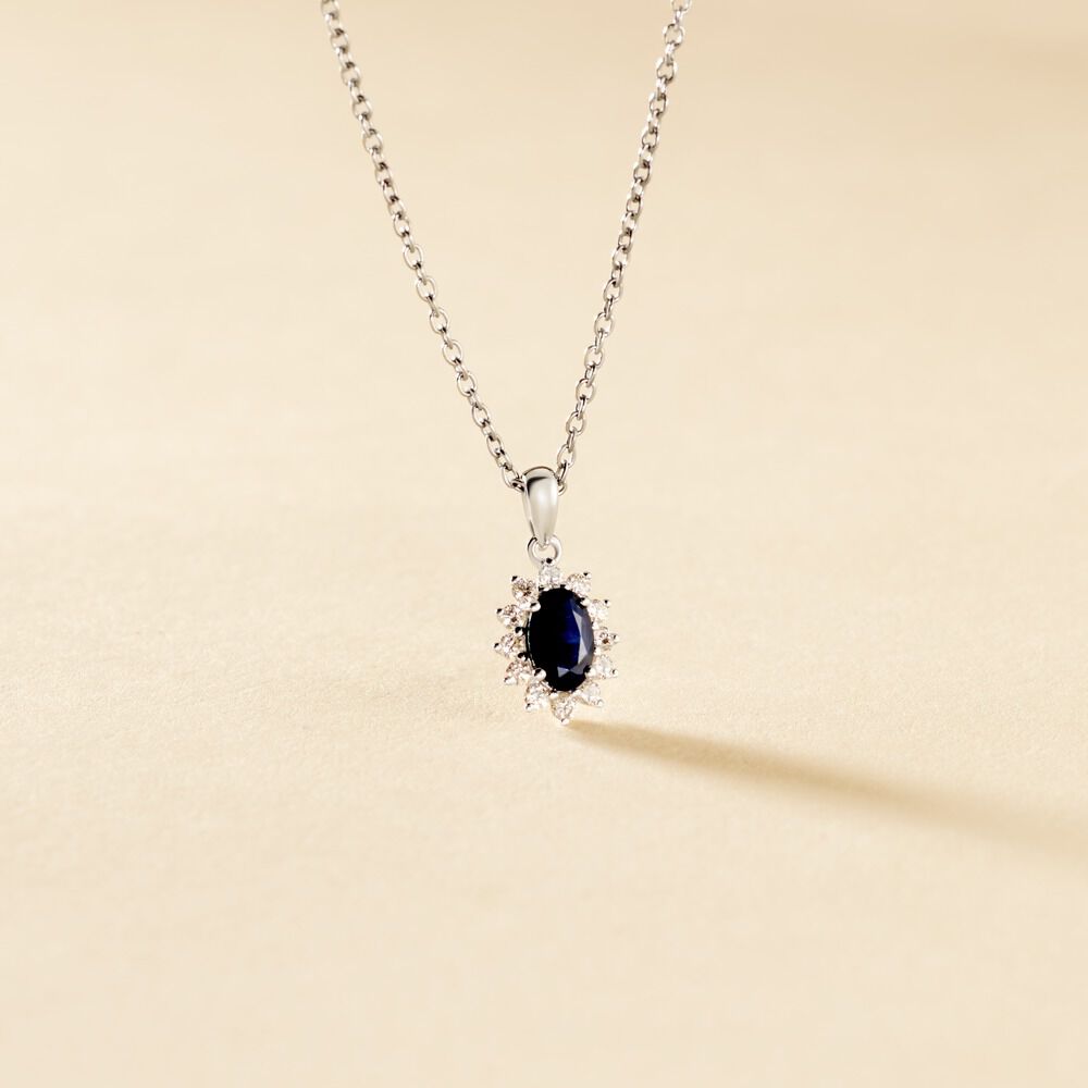 Pendentif Or Blanc Saphir Diamants - Pendentifs Femme | Marc Orian