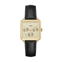 cadran doré fond doré bracelet cuir de vache noir