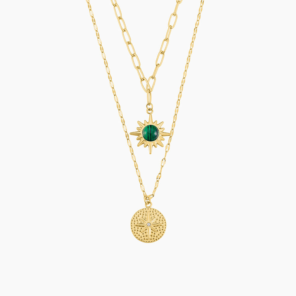 Collier Athena Acier Dor&eacute; Malachite - Colliers avec pierres Femme | Marc Orian