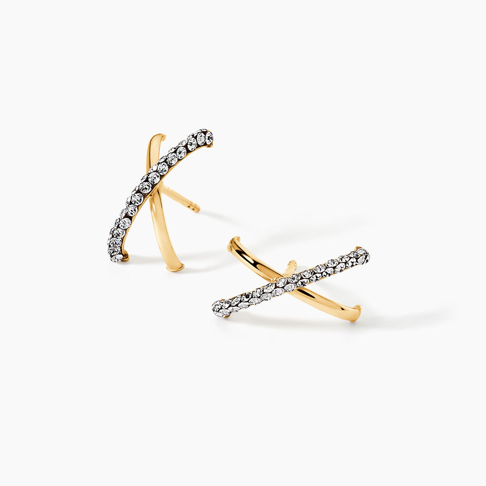 Cr&eacute;oles Bleona Croisees Or Jaune Strass - Cr&eacute;oles Femme | Marc Orian