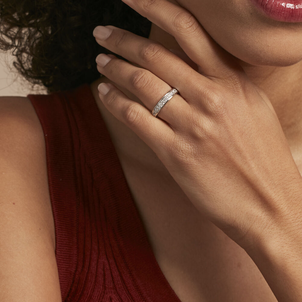 Demi Alliance Heket Argent Blanc Oxyde De Zirconium - Bagues avec pierre Femme | Marc Orian