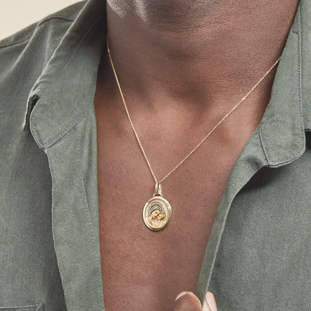 Pendentif Vierge A L'enfant Ovale Or Jaune - Médailles et médaillons Famille | Marc Orian