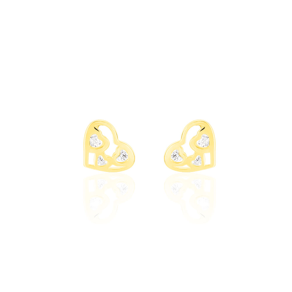 Boucles D'oreilles Puces Daria Cœur Or Jaune Oxyde De Zirconium - Puces Femme | Marc Orian