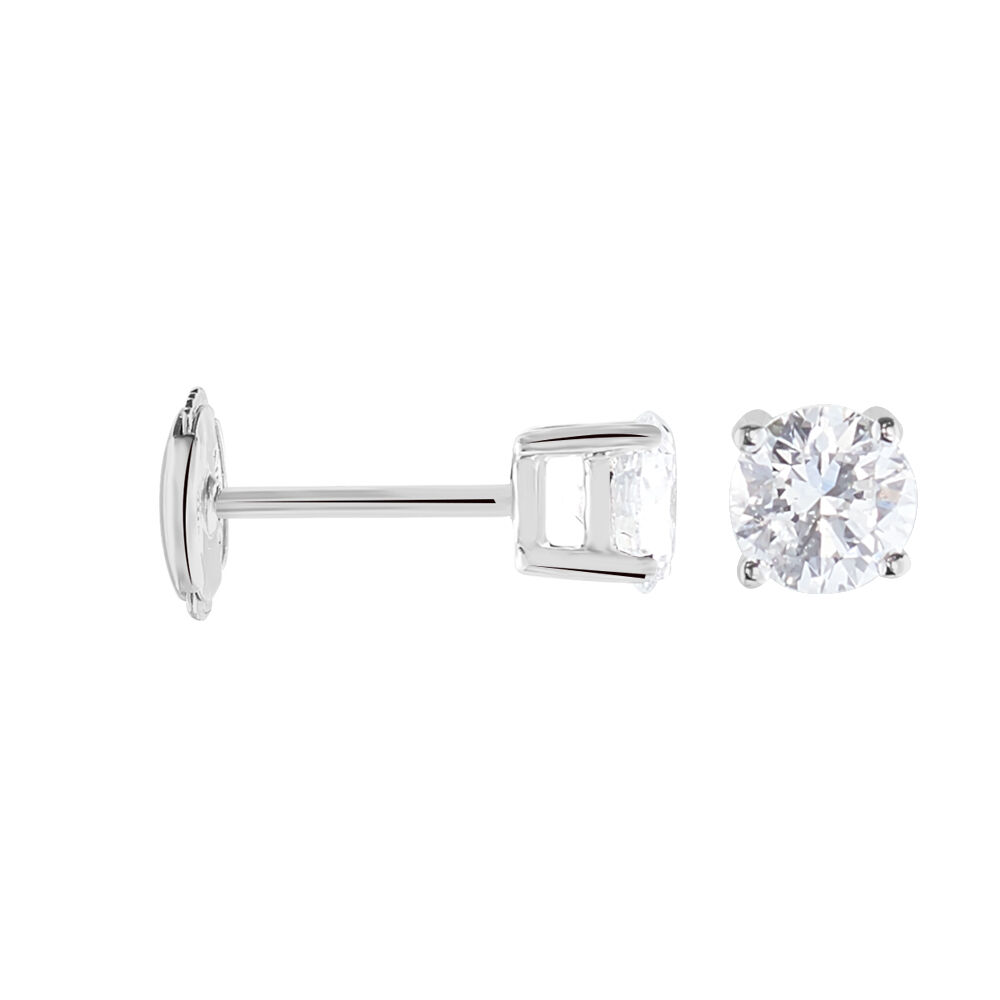 Boucles D'oreilles Puces 4 Griffes Or Blanc Diamant Synthetique - Puces Femme | Marc Orian