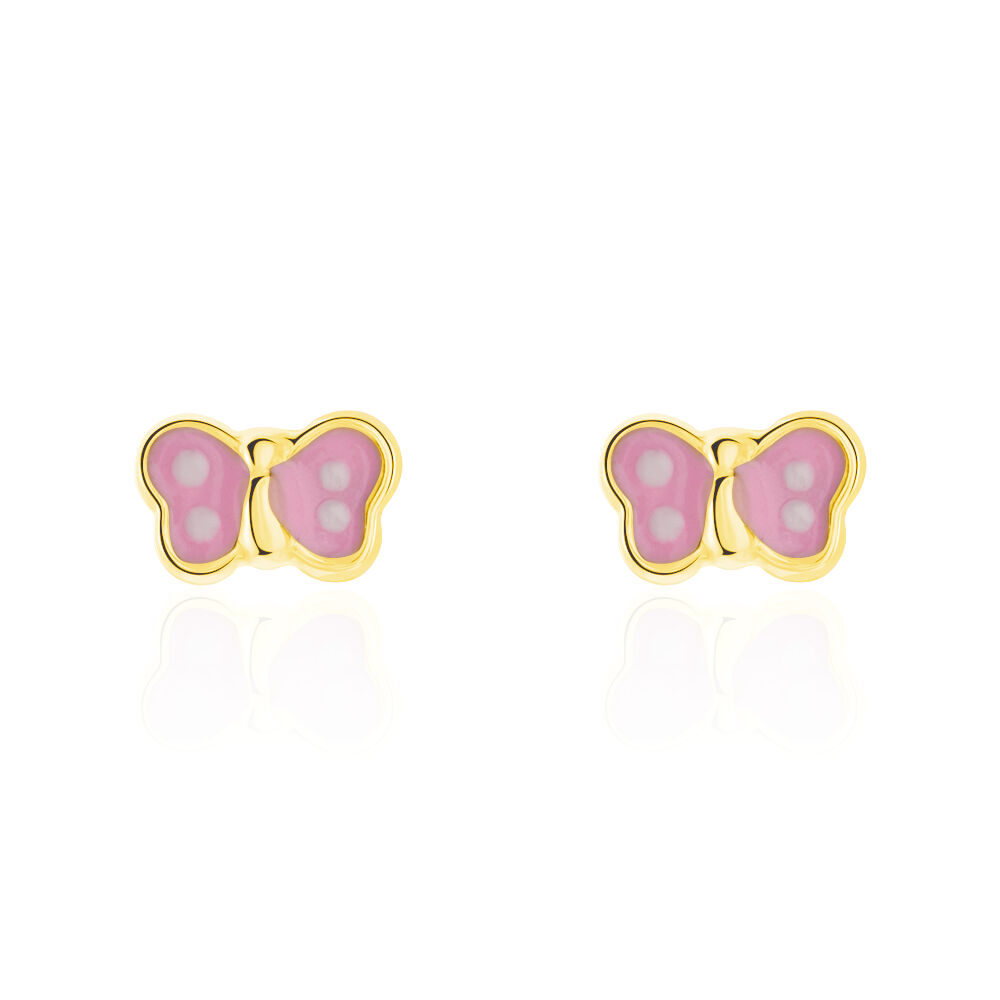 Boucles D'oreilles Puces Papillon Rose Or Jaune - Puces Enfant | Marc Orian