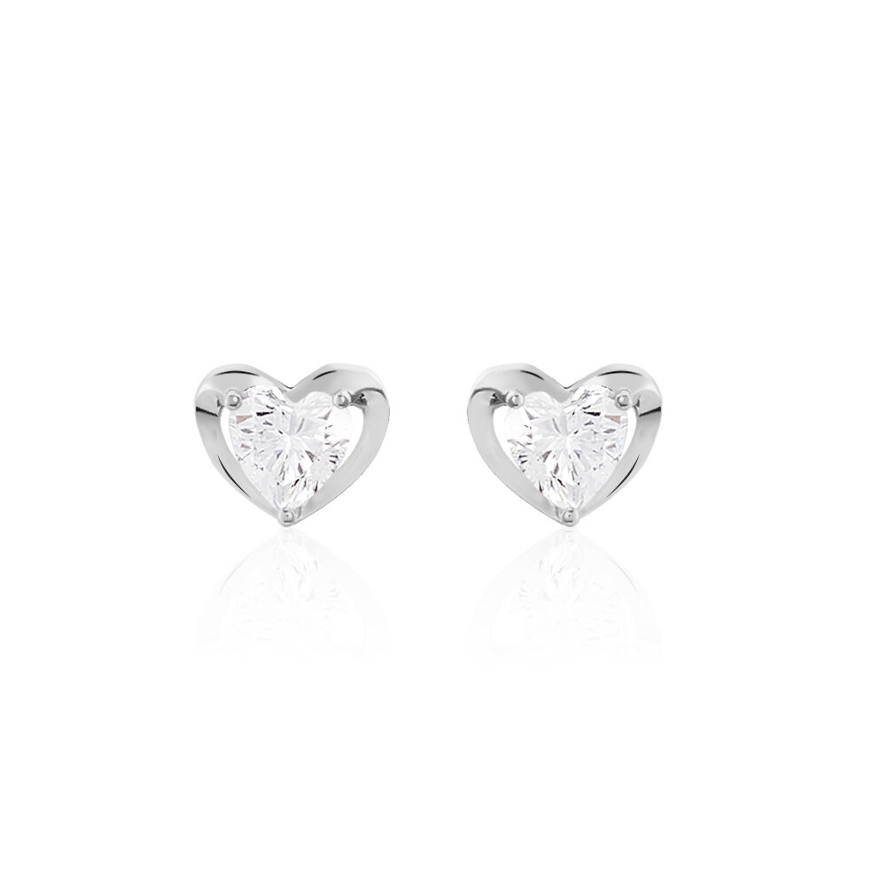 Boucles D'oreilles Puces Daria Coeur Plein Or Blanc Oxyde De Zirconium - Puces Femme | Marc Orian