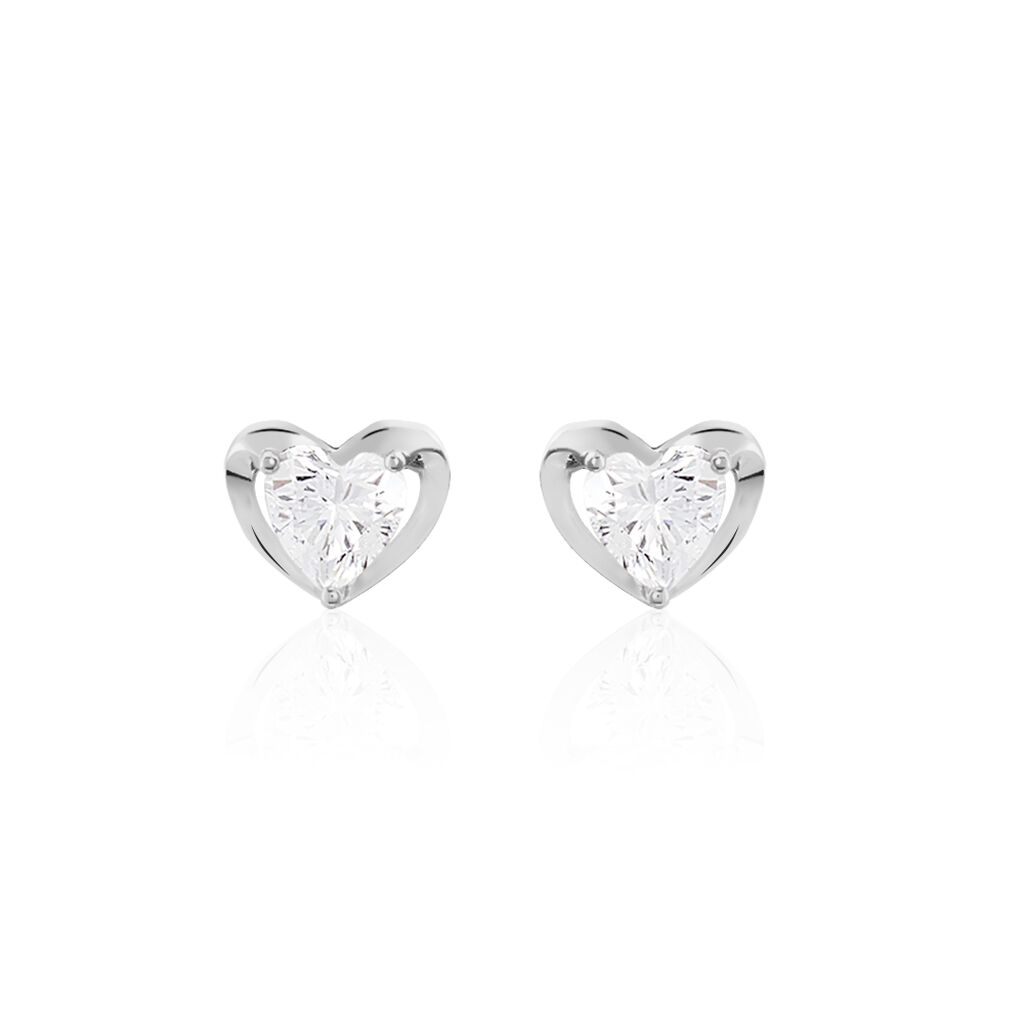 Boucles D'oreilles Puces Daria Coeur Plein Or Blanc Oxyde De Zirconium - Puces Femme | Marc Orian