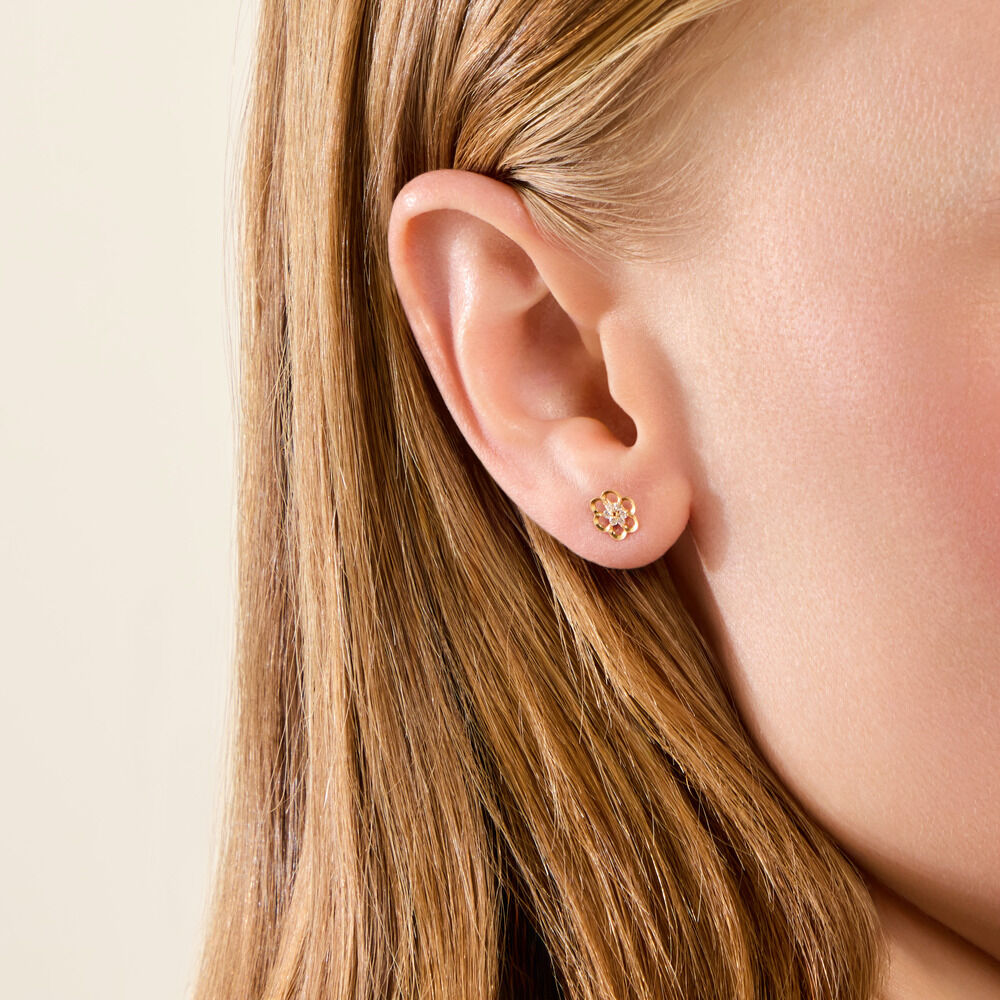 Boucles D'Oreilles Puces Philine Argent Dor&eacute; A L'Or 750/1000 Oxyde De Zirconium - Puces Enfant | Marc Orian