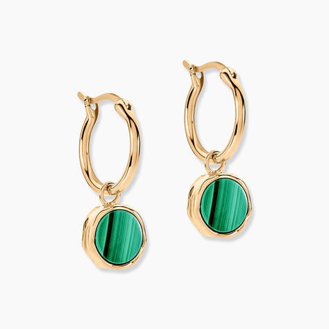 Cr&eacute;oles Plaqu&eacute; Or Neassa Malachite - Boucles d'oreilles pampille Femme | Marc Orian