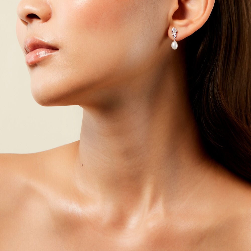 Boucles D'Oreilles Pendantes Elea Argent Blanc Perle De Culture Oxyde De Zirconium - Pendantes Femme | Marc Orian