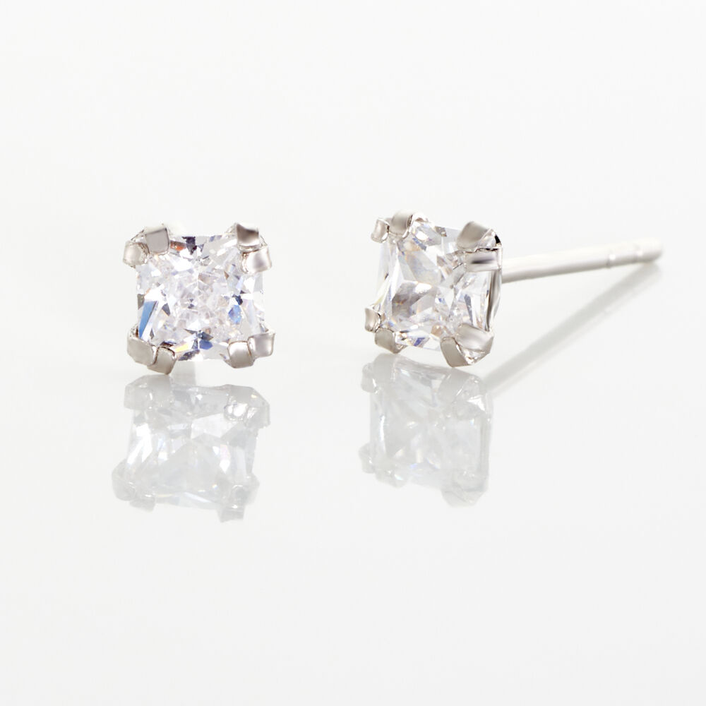 Boucles D'oreilles Puces Or Blanc Oxyde De Zirconium - Puces Famille | Marc Orian