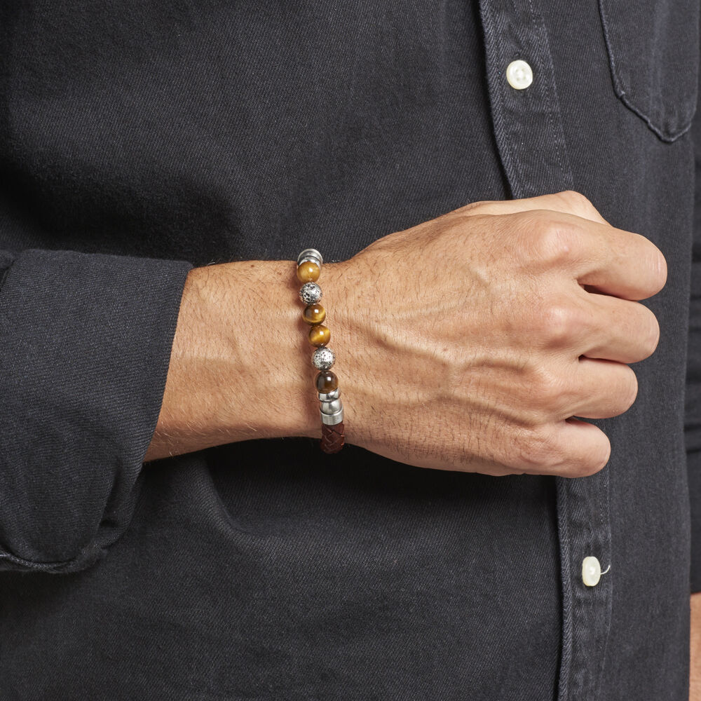 Bracelet Acier Blanc Abraham Pierre De Synthese - Bracelets cuir Homme | Marc Orian