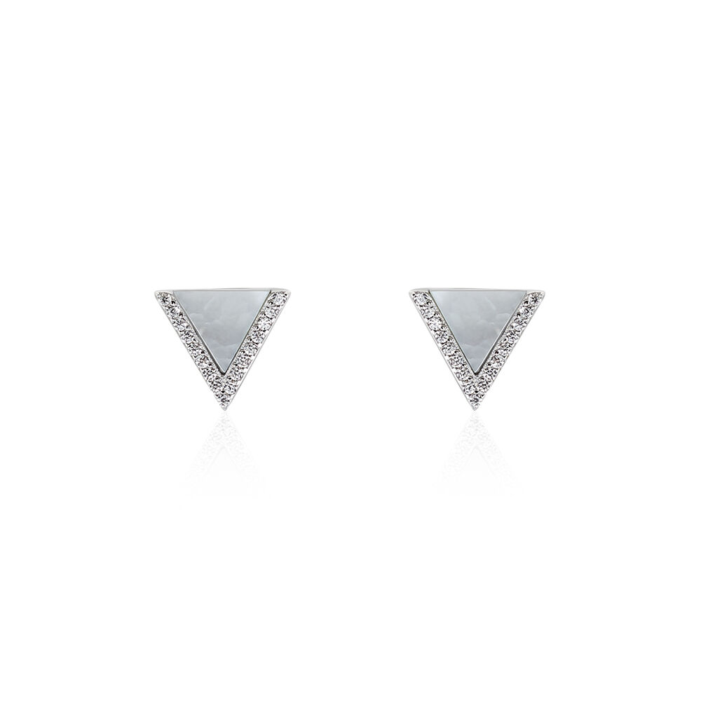 Boucles D'oreilles Puces Mori Argent Blanc Oxyde De Zirconium Et Nacre - Pendantes Femme | Marc Orian