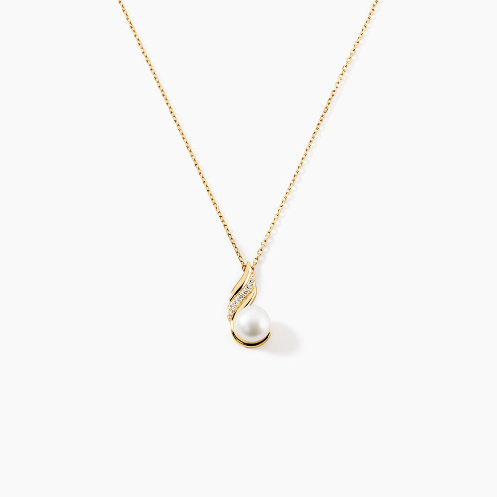 Collier Leta Or Jaune Perle De Culture Et Oxyde De Zirconium - Colliers avec pierres Femme | Marc Orian