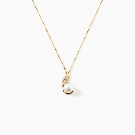 Collier Leta Or Jaune Perle De Culture Et Oxyde De Zirconium - Colliers avec pierres Femme | Marc Orian