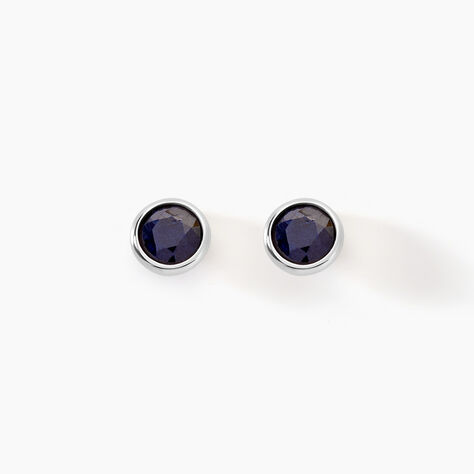 Boucles D'oreilles Puces Edy Serti Clos Or Blanc Saphir - Puces Famille | Marc Orian