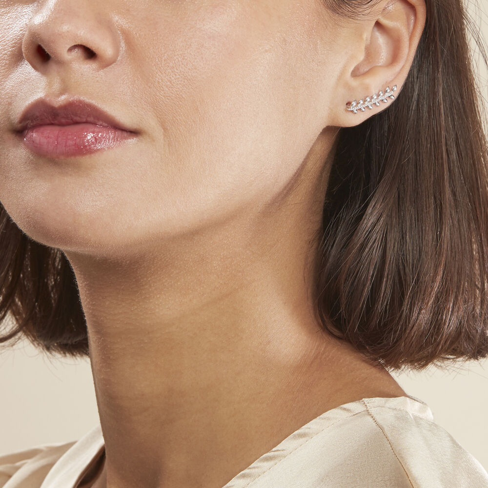 Boucles D'oreilles Grimpantes Folia Argent Blanc - Piercings d'oreilles Femme | Marc Orian