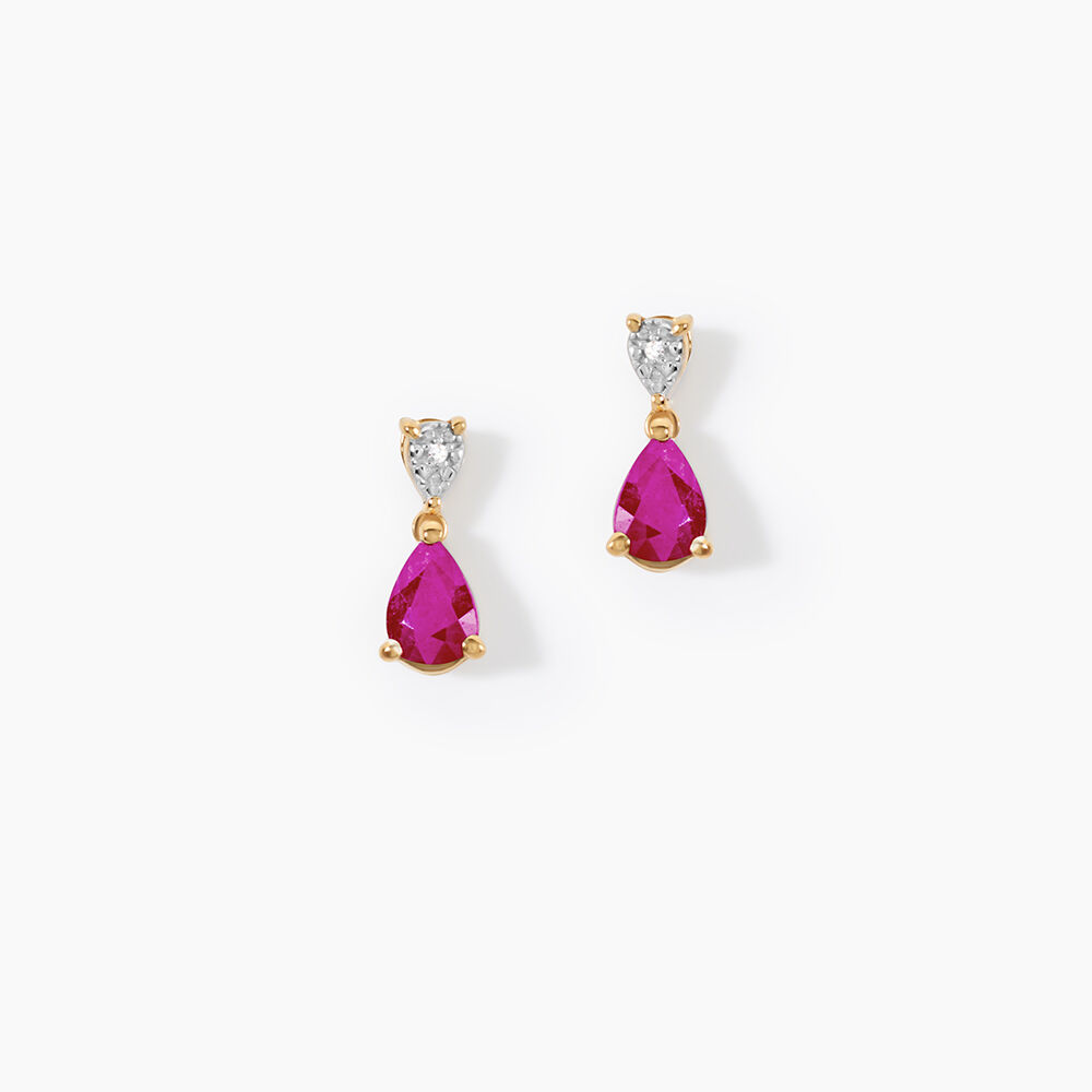 Boucles D'Oreilles Puces Porfirio Or Jaune Rubis Diamant - Puces Femme | Marc Orian