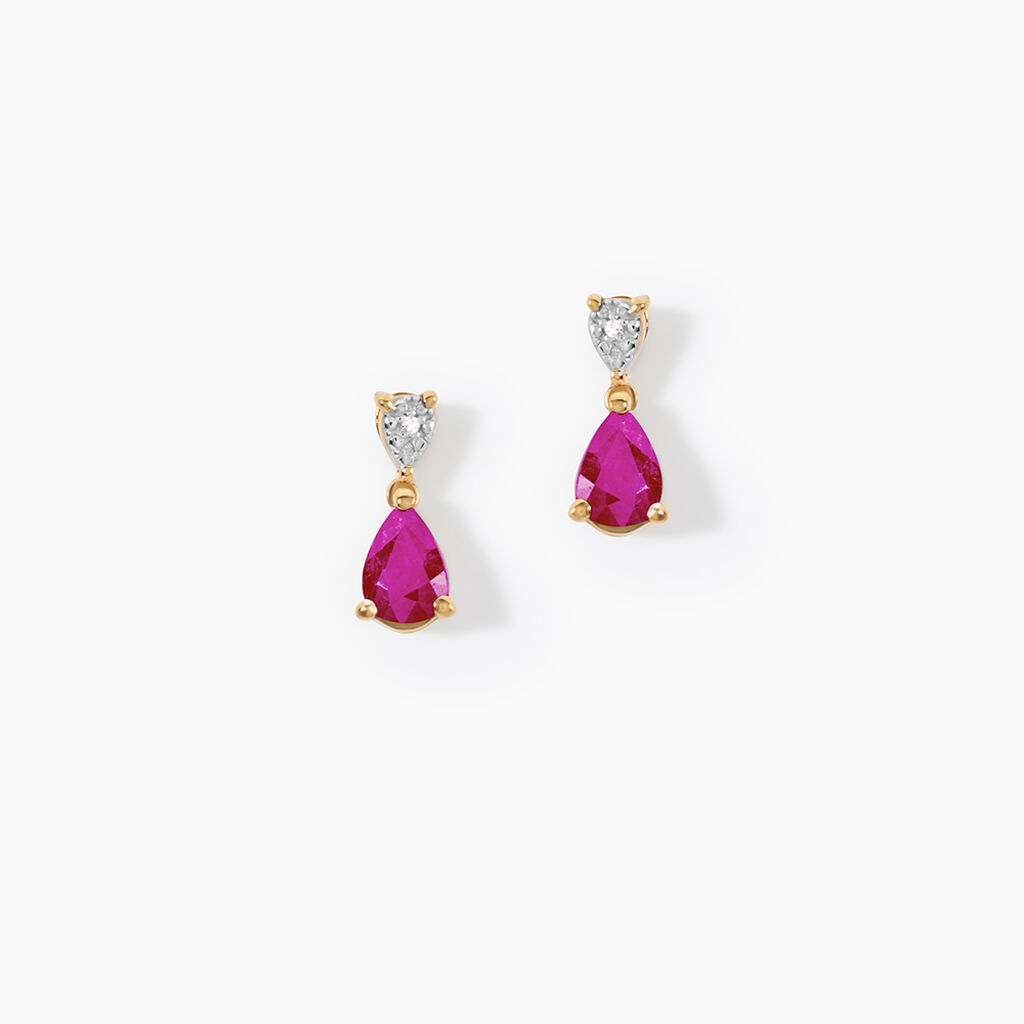 Boucles D'Oreilles Puces Porfirio Or Jaune Rubis Diamant - Puces Femme | Marc Orian