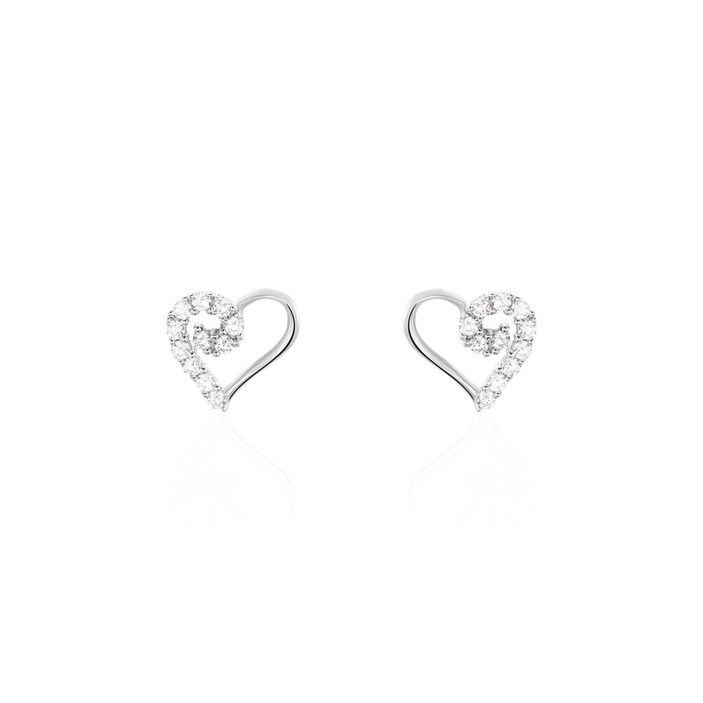 Boucles D'oreilles Puces Daria Cœur Or Blanc Oxyde De Zirconium - Puces Femme | Marc Orian