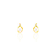 Boucles D'oreilles Puces Tahyssae Or Jaune Perle De Culture Et Oxyde - Clous d'oreilles Femme | Marc Orian