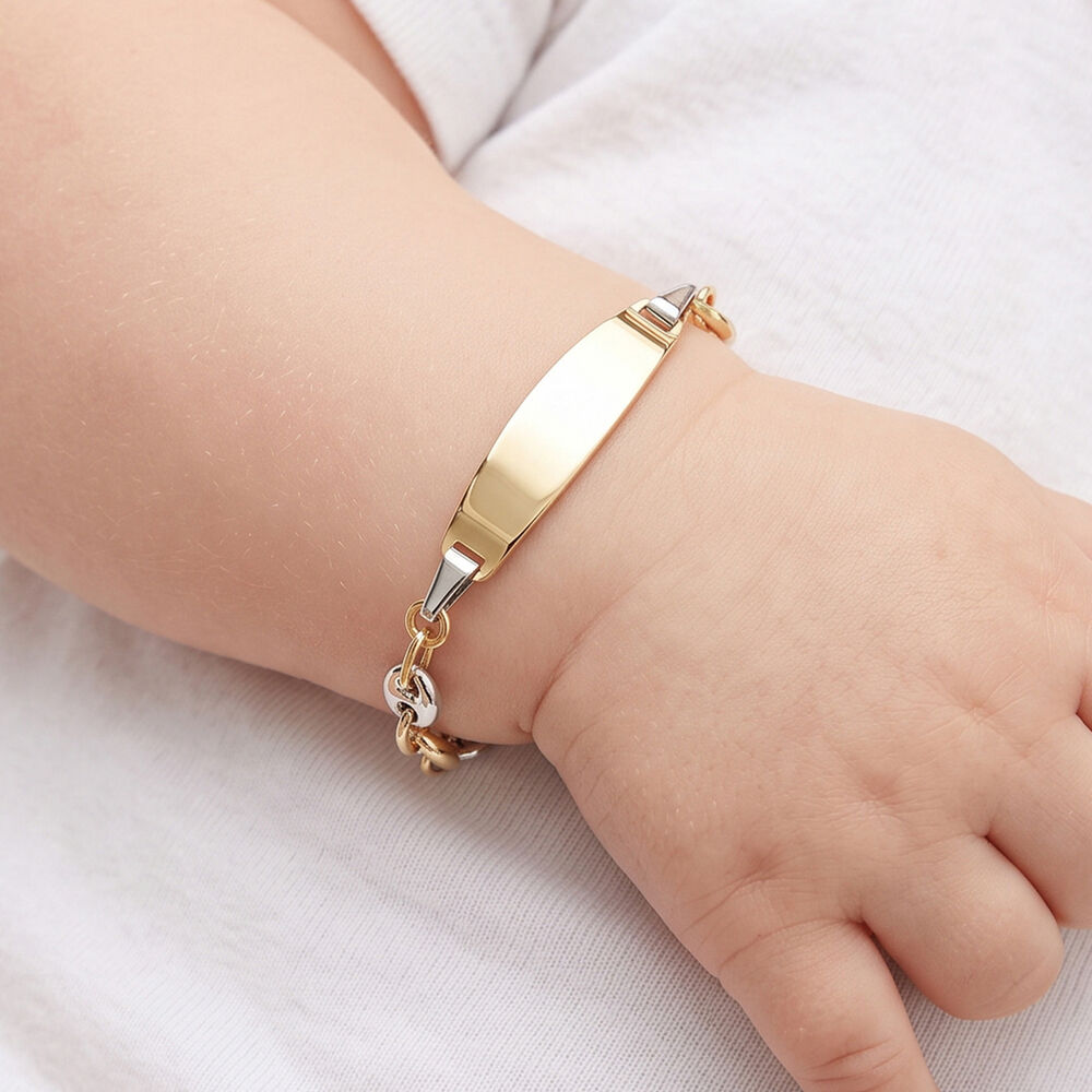 Bracelet Identit&eacute; Evin Maille Grain De Cafe Or Bicolore - Gourmettes Enfant | Marc Orian