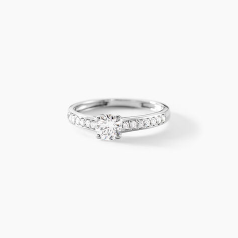 Bague Solitaire Accompagn&eacute; Aramis Or Blanc Diamant Synth&eacute;tique - Parures de mariage Femme | Marc Orian