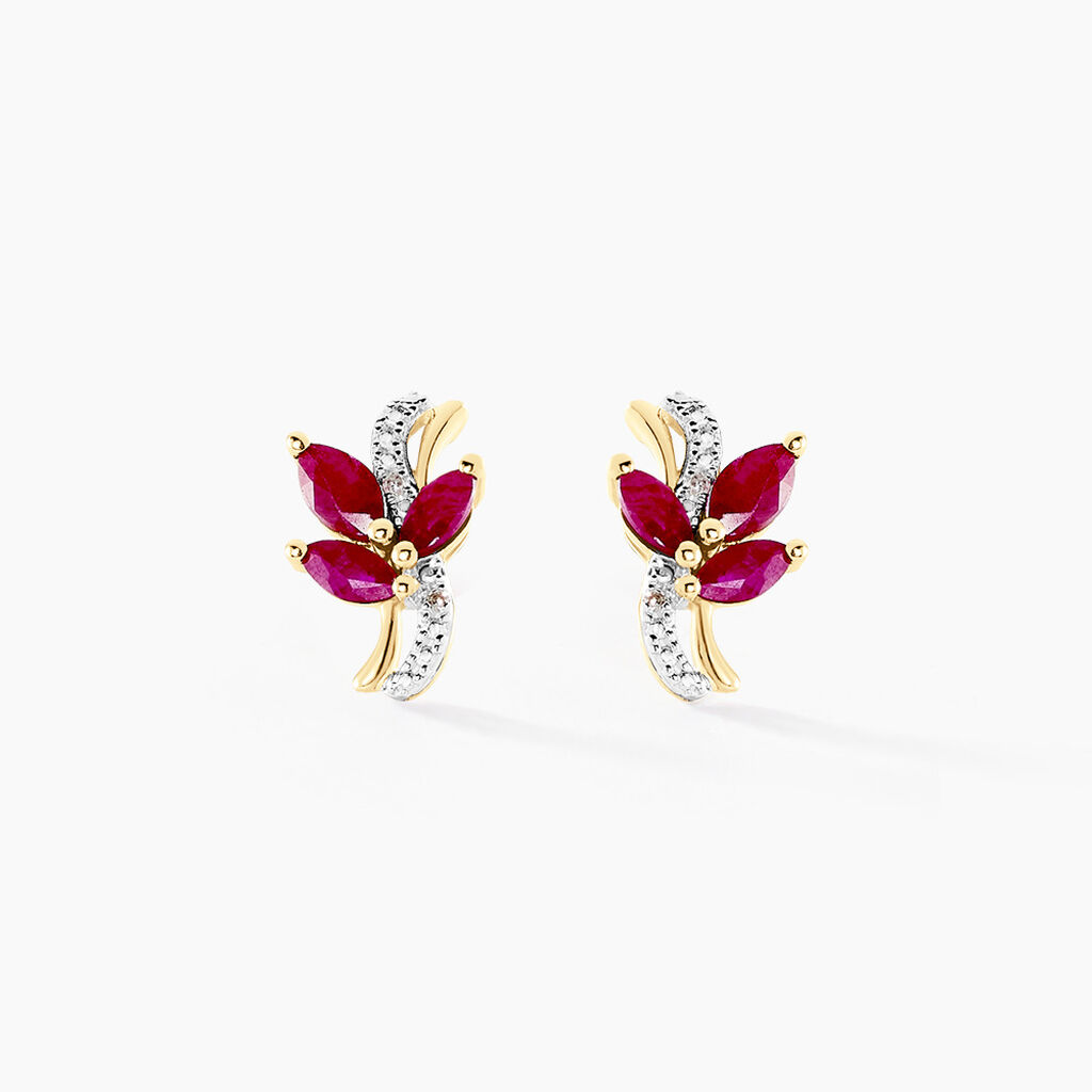 Boucles D'oreilles Puces Angie Or Jaune Rubis Diamant - Boucles d'oreilles mariage Femme | Marc Orian