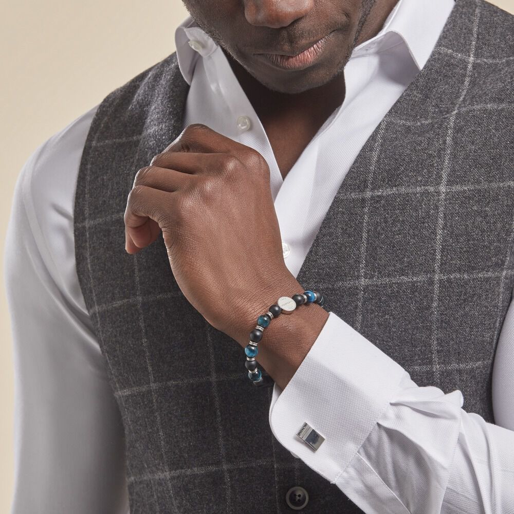 Bracelet Jourdan Homme 1921 Acier Blanc œil De Tigre Onyx - Bracelets Pierre Homme | Marc Orian