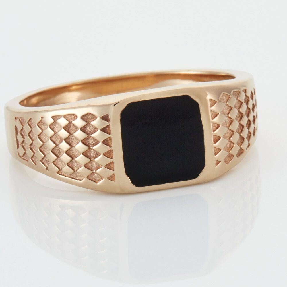 Chevalière Plaqué Or Jaune Ariston Email Noir - Chevalières Homme | Marc Orian